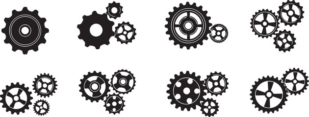 Collection of intricate gears and cogs isolated on transparent background