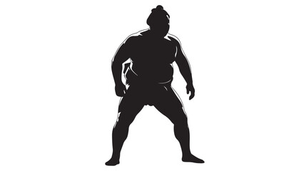 Sumo Wrestler Silhouette, Black and White Vector Illustration