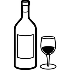 Wine Bottle & Glass  Vector Food Printable Graphic for Kitchen Decor