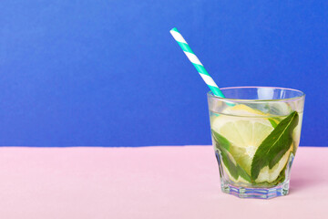 Mojito summer refreshing cocktail with ice and mint. mojito cocktail with lime, lemon and mint in a...