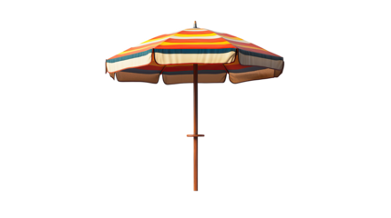 Colorful beach umbrellas offer summer sun protection, a perfect isolated object for a tropical vacation relaxation illustration on transparent background. PNG