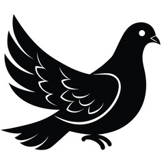 Stylized silhouette of a black dove in flight
