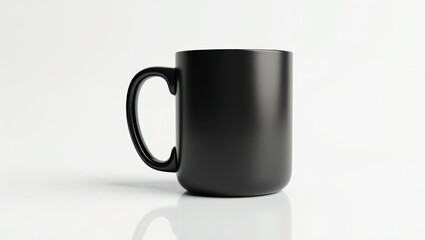 Black mug on a white background.