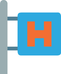 Obraz premium Hospital Sign Illustration Orange H on Blue Square Mounted to Gray Post