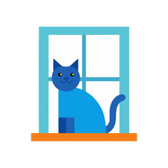 Flat Cartoon Cat on Windowsill for Peaceful Pet Moments