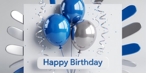 Celebrate with vibrant blue and silver balloons, festive streamers, and confetti for a stylish modern birthday bash