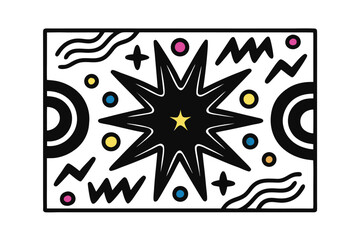 Abstract starburst with colorful dots wavy lines shape pattern