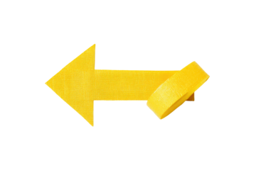 A yellow arrow pointing left, with a yellow circular object at the end