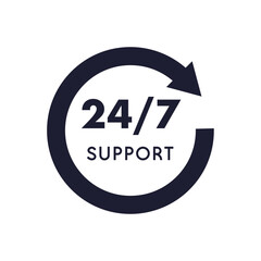 24/7 Support Badge with Circular Arrow Symbol