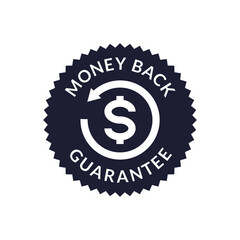 Circular Arrow Badge with Money Back Guarantee Text in Vintage Vector Style