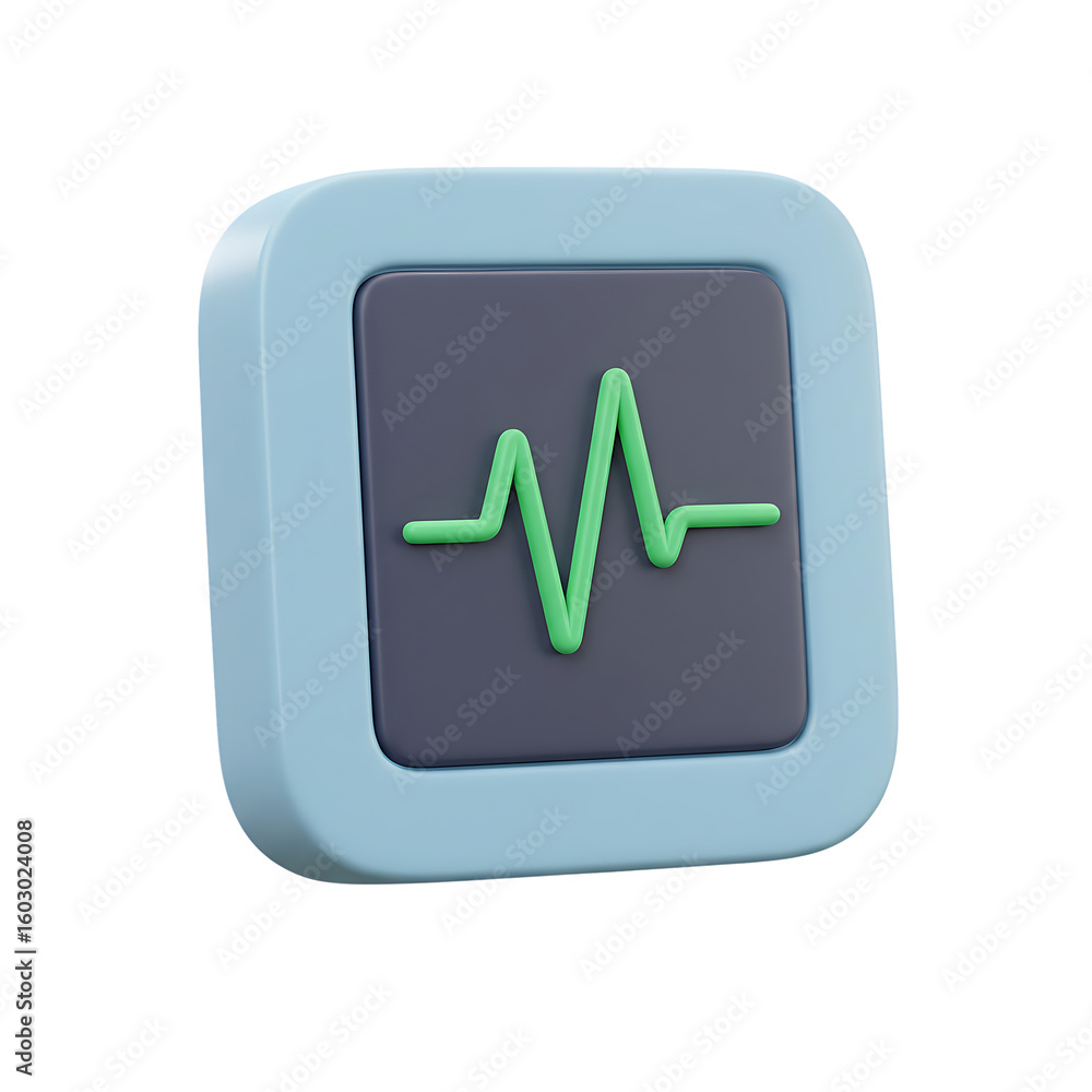 Fototapete a 3d rendered icon showcasing a green waveform within a square, representing data.