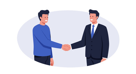 Business agreement concept with two people shaking hands in modern fla