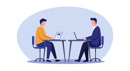 Two professionals working at desks in a modern office setting