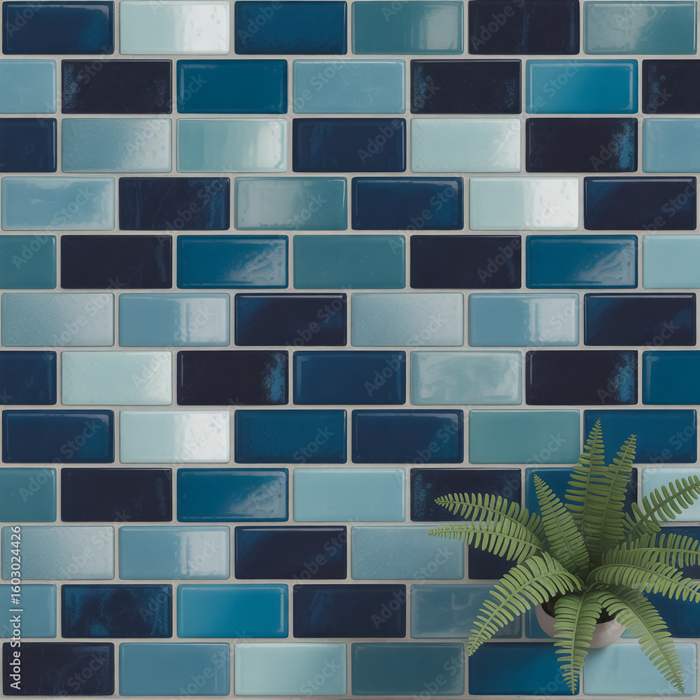 Poster a seamless pattern of rectangular blue tiles arranged in a grid formation.