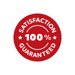 Red Satisfaction Guaranteed Badge with Bold Typography and 100 Percent