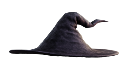 Elegant witch-style witch hat with delicate black pleats isolated on transparent background. PNG