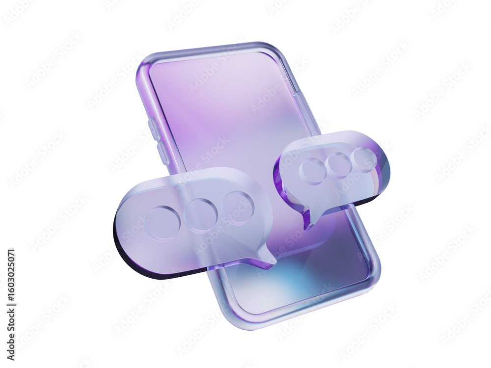 Poster glass holographic mobile phone with speech bubble technology talk message comment communication desi