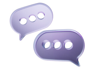 Glass holographic speech bubble on isolated background png. Technology conversation feedback sms talk message comment communication design. 3D rendering illustration
