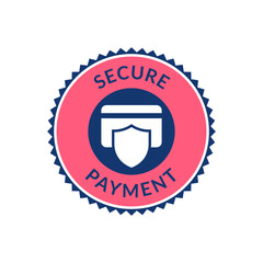 Secure Payment Badge with Shield and Padlock Icon on Pink Background