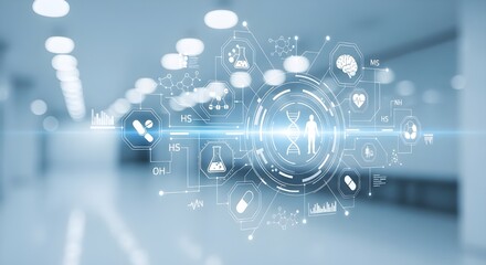 Medical healthcare innovation technology concept with human silhouette and icons