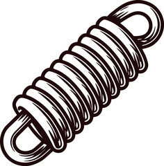 Hand drawn metal coil spring sketch isolated on white background, industrial mechanical hardware illustration