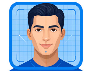 Flat Face ID Icon with Minimal Face Outline Inside Scanning Frame, Front View, Transparent Background