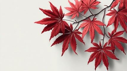 Red Maple Leaves and Branches on White