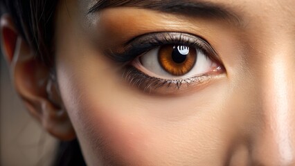 Fototapeta premium A detailed closeup of a womans expressive brown eye with sophisticated makeup