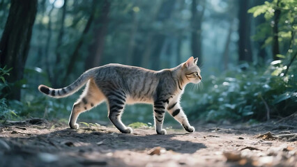 cat walking in the forest
