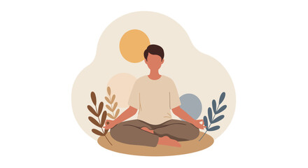 Calming meditation pose with abstract shapes in minimalist style