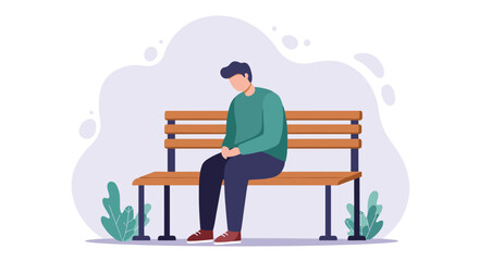 Minimalist flat design of a person sitting on a bench in contemplation