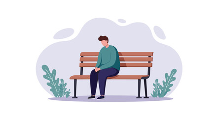 Lonely person on park bench with minimalist background and soft colors
