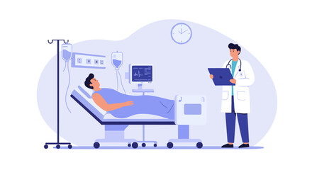 Doctor monitoring patient in modern hospital room