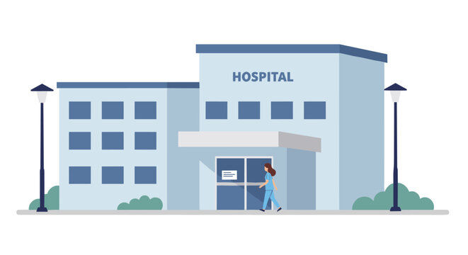 Modern hospital building with minimalist design in flat style