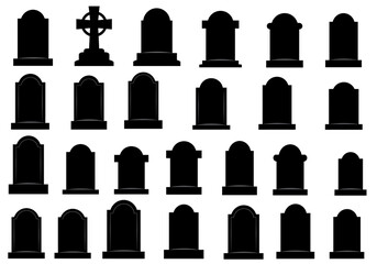 Black Silhouettes of Tombstones – Grid of 25 Grave Markers with Cross Detail