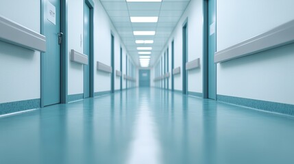 Obraz premium Out-of-focus hospital corridor background, clean and sterile,