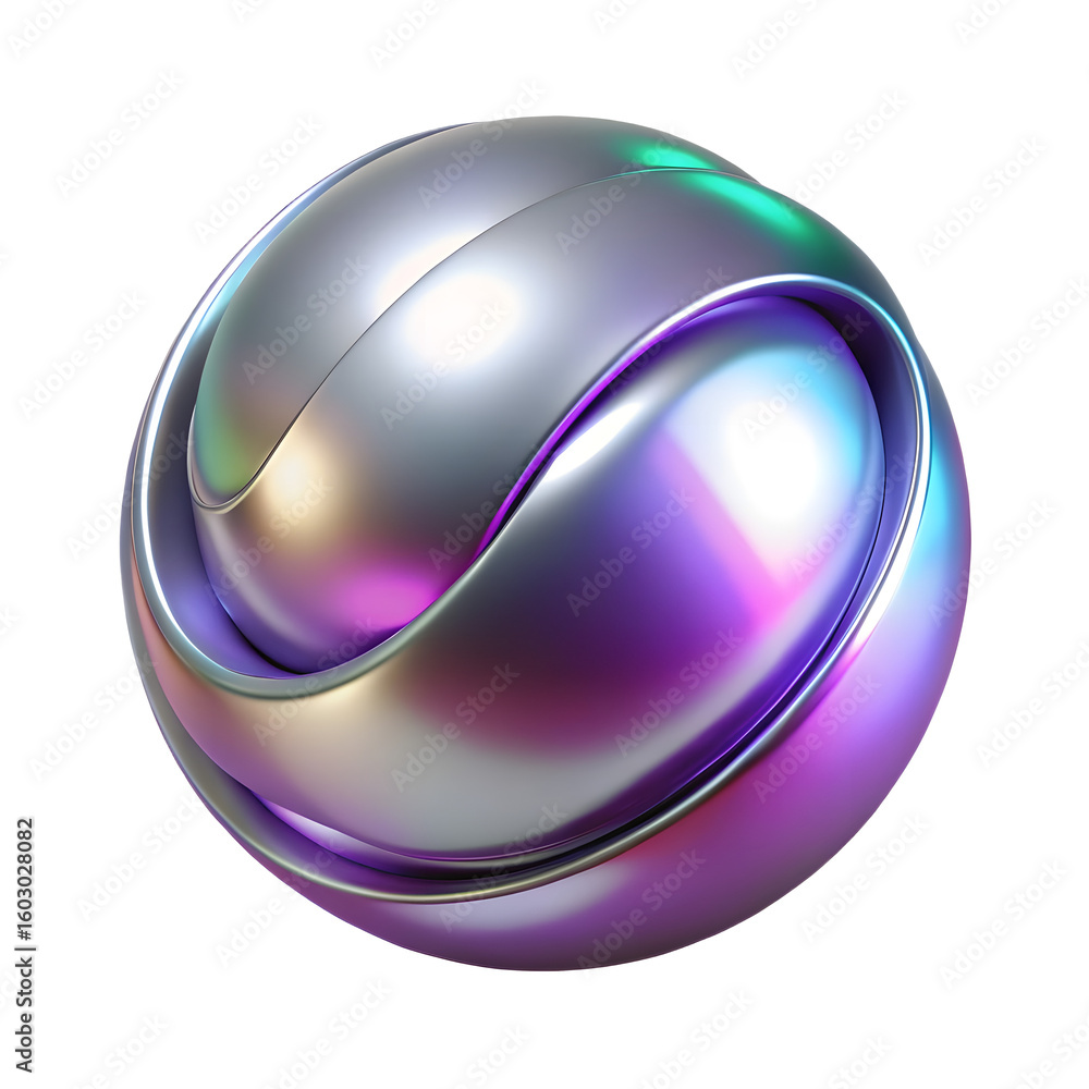 Fototapete chrome sphere with iridescent inlay on transparent backdrop modern design element for graphics