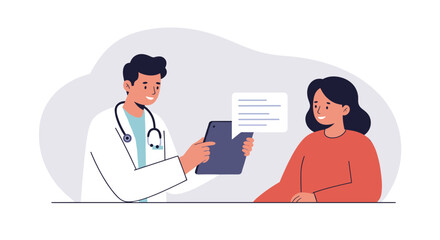 Doctor and patient interaction with digital tablet in modern healthcar