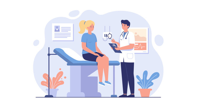 Healthcare consultation scene with doctor and patient in medical offic