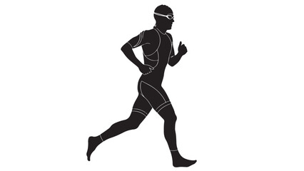 Silhouette of a Triathlete Running, Vector Illustration