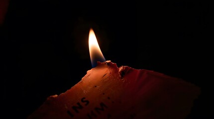 Burning Torn movie ticket stub with flame against a dark background  