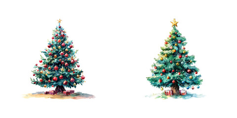 christmas decorated tree watercolor vector illustration
