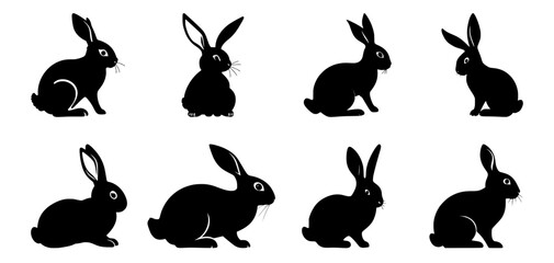 Bunny Silhouettes: A Collection of Eight Elegant Black and White Rabbit Illustrations