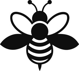 Bee on Flower Icon Black and White Silhouette