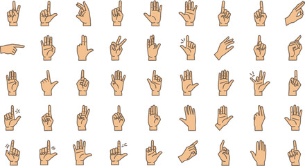 Diverse hand gestures and finger counting are showcased in this vector illustration, perfect for communication, education, and design projects needing clear visual hand signals.