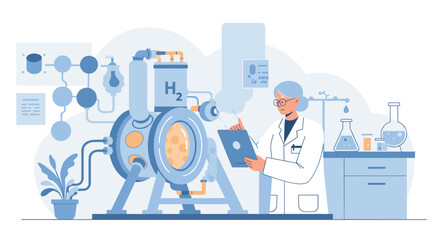 Scientist analyzing hydrogen production in modern laboratory setting