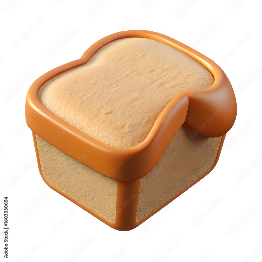 Poster isometric 3d render of a slice of bread with crust on a transparent background