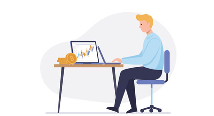 Cryptocurrency trading concept with bitcoin and financial analytics on