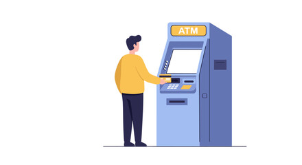Person using automated teller machine for banking transactions in mini