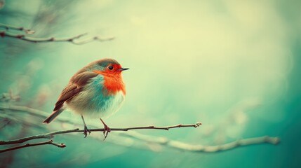 A robin perches serenely on a branch.